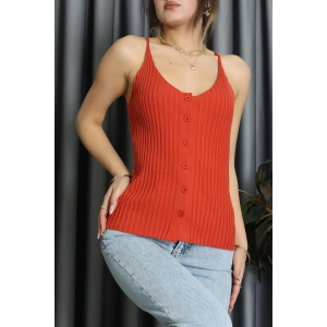 Önü Düğmeli Askılı Triko Yelek Kırmızı - 71740.444.