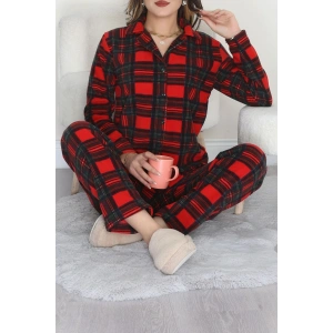 Önü Düğmeli Polar Takım Kırmızıyeşil - 451.1287.