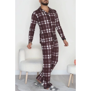 Önü Düğmeli Süet Erkek Pijama Takımı Kahve - 42662.2028.