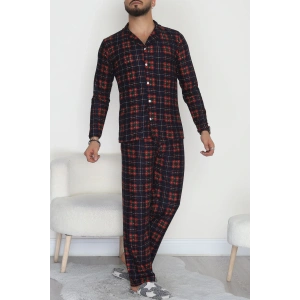 Önü Düğmeli Süet Erkek Pijama Takımı Lacikırmızı - 42662.2028.