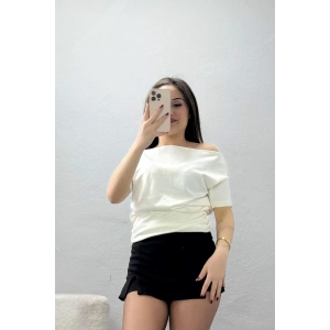 Örme Modal Drapeli Bluz Ekru - 71174.2023.