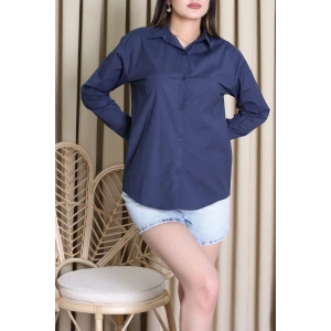 Oversize Poplin Kadın Gömlek Lacivert - 80245.2118.
