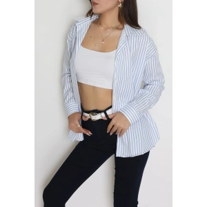 Pamuk Polyester Çizgili Oversize Gömlek Beyazmavi - 51052.147.