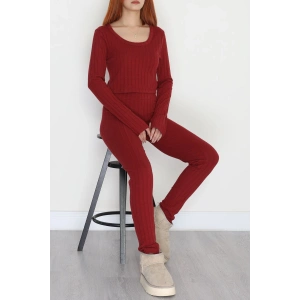 Parmak Geçmeli U Yaka Raporlu İnterlok Takım Bordo - 90975.1748.