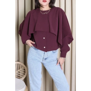Pelerin Detaylı Gömlek Bordo - 71109.996.