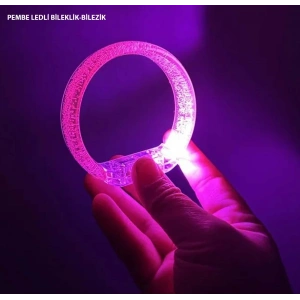 Pembe Led Işıklı Baskı Yapılabilen Pilli Bileklik Bilezik 1,5 Cm Genişlik
