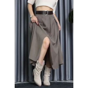 Pileli Kemerli Midi Etek Vizon - 70999.1934.