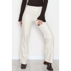 Pu Deri Çımalı Pantolon Krem - 51099.1779.