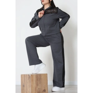 Pul Garnili 2 İplik Büyük Beden Eşofman Takımı Füme - 52108.1567.