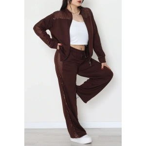 Pul Garnili 2 İplik Büyük Beden Eşofman Takımı Kahve - 52108.1567.