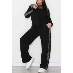 Pul Garnili 2 İplik Büyük Beden Eşofman Takımı Siyahgold - 52108.1567.