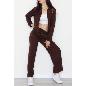 Pul Garnili 2 İplik Eşofman Takımı Kahve - 52109.1567.