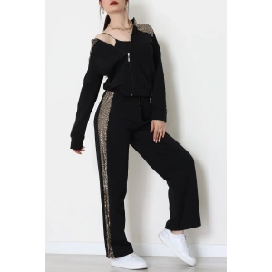 Pul Garnili 2 İplik Eşofman Takımı Siyahgold - 52109.1567.