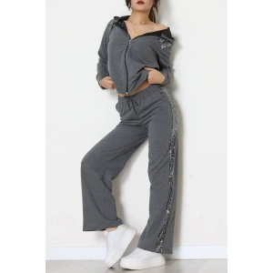 Pul İşlemeli 2 İplik Eşofman Takımı Füme - 40016.1857.