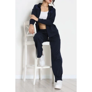 Pul İşlemeli 2 İplik Eşofman Takımı Lacivert - 40016.1857.