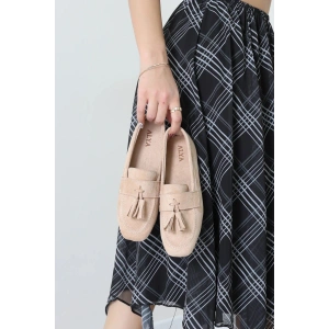 Püsküllü Süet Loafer Babet Bej - 32422.1846.