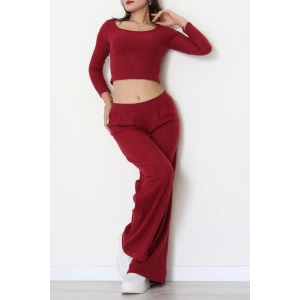 Raporlu İnterlok Çerçeve Yaka İkili Takım Bordo - 51090.1567.