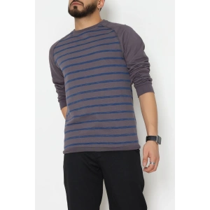 Reglan Kol 2 İplik Çizgili Penye Erkek Sweat Füme - 25384.2125.
