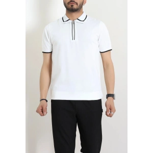 Ribana Detaylı Triko Polo Yaka Tişört Beyaz - 71595.2167.