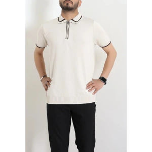 Ribana Detaylı Triko Polo Yaka Tişört Krem - 71595.2167.