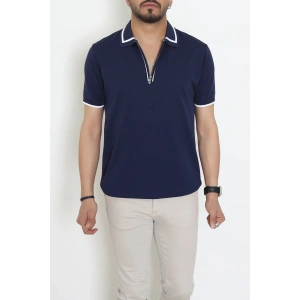 Ribana Detaylı Triko Polo Yaka Tişört Lacivert - 71595.2167.