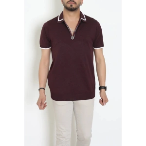 Ribana Detaylı Triko Polo Yaka Tişört Mürdüm - 71595.2167.