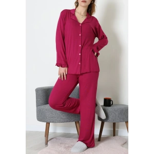 Ring Viskon Düğmeli Pijama Takımı Mor - 52201.1961.