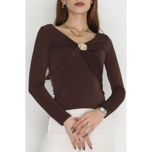 Sandy Kumaş Aksesuarlı Bluz Kahve - 70873.1918.