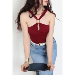 Sandy Önü Tokalı Çıtçıtlı Bluz Bordo - 42803.1949.