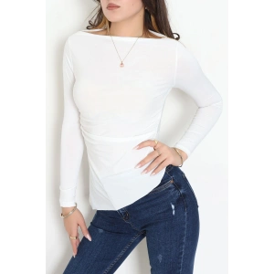 Sandy Yandan Drapeli Asimetrik Bluz Ekru - 42801.1949.