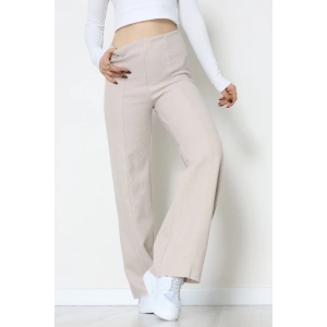 Selanik Kumaş Bel Lastikli Çımalı Pantolon Bej - 51226.1567.