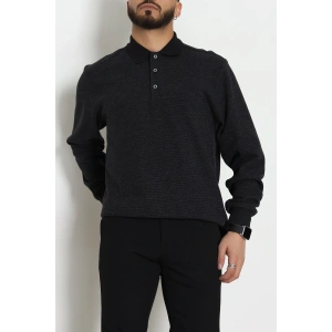 Selanik Polo Yaka Yırtmaçlı Erkek Sweat Siyah - 81386.2125.