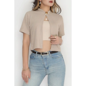 Selanik Tek Düğme Kısa Kol Hırka Bej - 4106.1247.