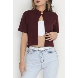 Selanik Tek Düğme Kısa Kol Hırka Mürdüm - 4106.1247.