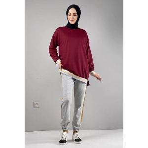 Şerit Detaylı Eşofman Altı Gri Hardal