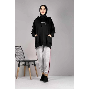 Şerit Detaylı Eşofman Altı Gri Kırmızı