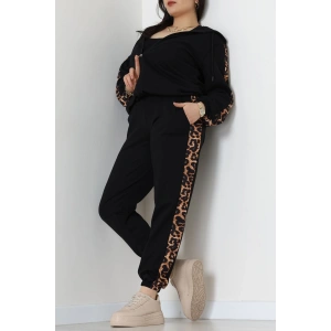 Şeritli 2 İplik Büyük Beden Eşofman Takımı Siyah - 50806.1857.