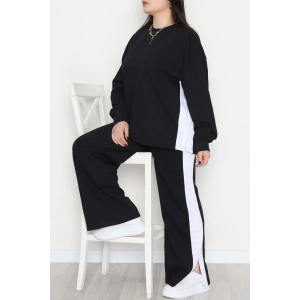 Şeritli 2 İplik Büyük Beden Eşofman Takımı Siyahbeyaz - 52047.1857.