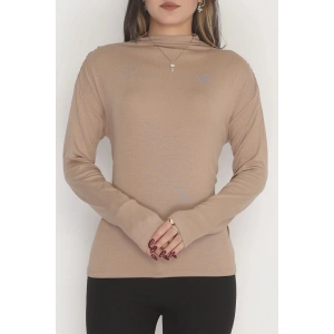 Sırt Dekolteli Örme Bluz Vizon - 71788.444.