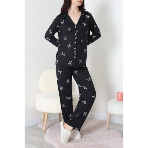 Soft Milan Düğmeli Pijama Takımı Siyahbeyaz - 7511.1287.