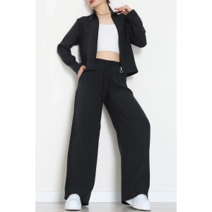 Soft Touch Dokuma Modal Fermuarlı İkili Takım Siyah - 55012.1837.