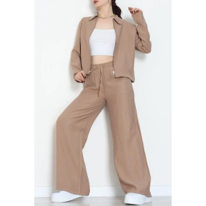 Soft Touch Dokuma Modal Fermuarlı İkili Takım Sütlükahve - 55012.1837.