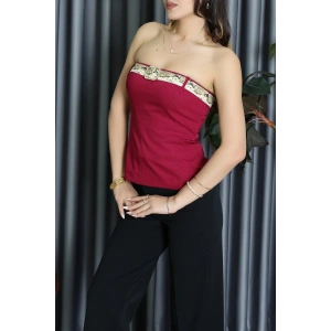 Straplez Kemer Detay Bluz Bordo - 71758.444.