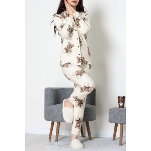 Süet Düğmeli Pijama Takımı Bejayı - 52179.2124.