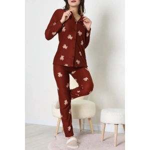 Süet Düğmeli Pijama Takımı Kahve - 52199.1783.