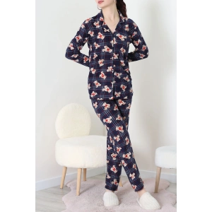 Süet Düğmeli Pijama Takımı Lacivertekose - 55014.1048.