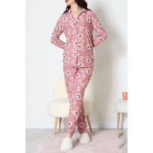 Süet Düğmeli Pijama Takımı Pembedesenli1 - 55014.1048.
