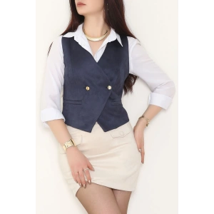 Süet Oversıze Yelek Lacivert - 6262.424.