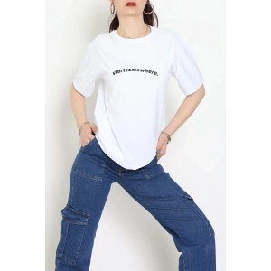 Suprem Baskılı Oversize Tişört Beyaz - 31887.1878.