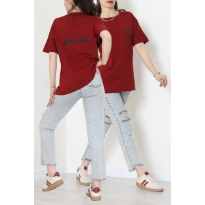 Suprem Baskılı Oversize Tişört Bordo - 31888.1878.